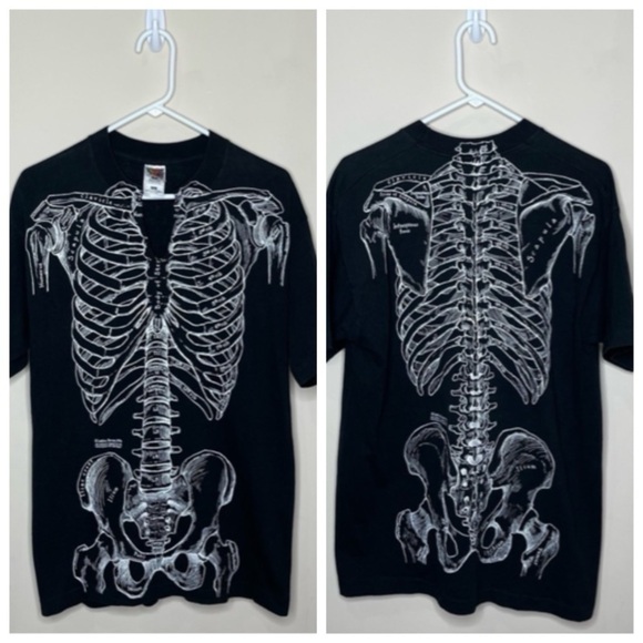Vintage Leslie Arwin Skeleton Human Anatomy Short Sleeve T Shirt Double-sided - Picture 1 of 9
